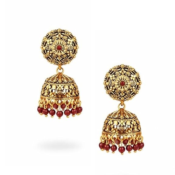 Earrings for Women Stylish Jhumka, Traditional Gold Plated Jhumka, South Indian Style Jhumki Earrings for Girls, Ethnic Design Brown Stone Jhumkas Wedding Party Ear Rings Fashion Jewellery