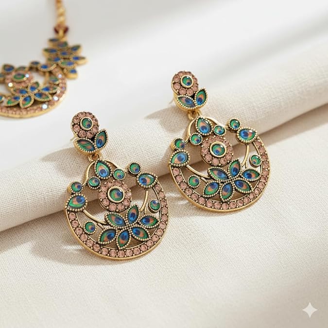 Oxidized Jhumka Earrings with Ear Chain for Women & Girls | Traditional Kaan Chain Earrings